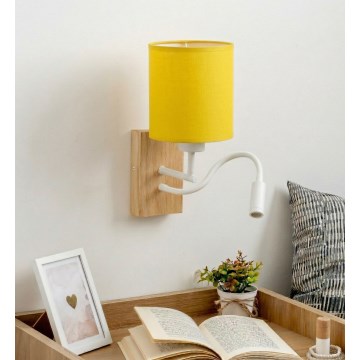 Brilagi - Lámpara de pared LED flexible NUBILA WOOD 1xE27/25W/230V + LED/3W roble/blanco/amarillo