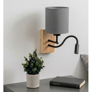 Brilagi - Lámpara de pared LED flexible NUBILA WOOD 1xE27/25W/230V + LED integrado 3W roble/negro/gris claro