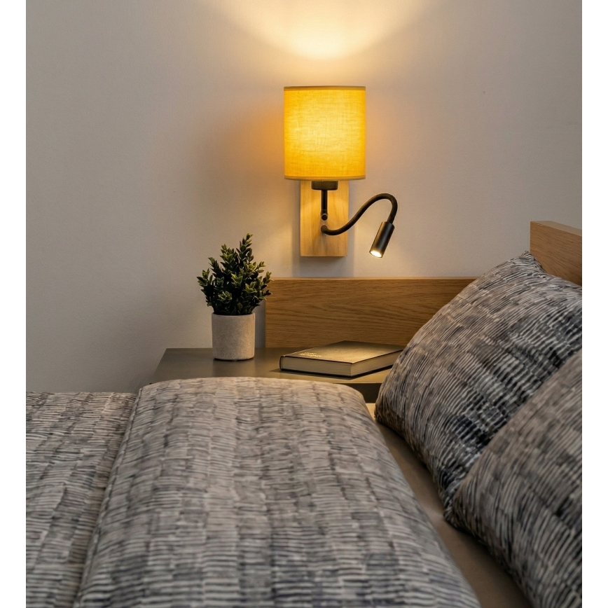 Brilagi - Lámpara de pared LED flexible NUBILA WOOD 1xE27/25W/230V + LED/3W roble/negro/amarillo