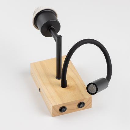 Brilagi - Lámpara de pared LED flexible NUBILA WOOD 1xE27/25W/230V + LED/3W roble/negro/amarillo