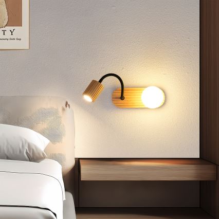 Brilagi - Lámpara de pared MODERN WOOD 1xG9/5W/230V + 1xGU10/8W madera de caucho