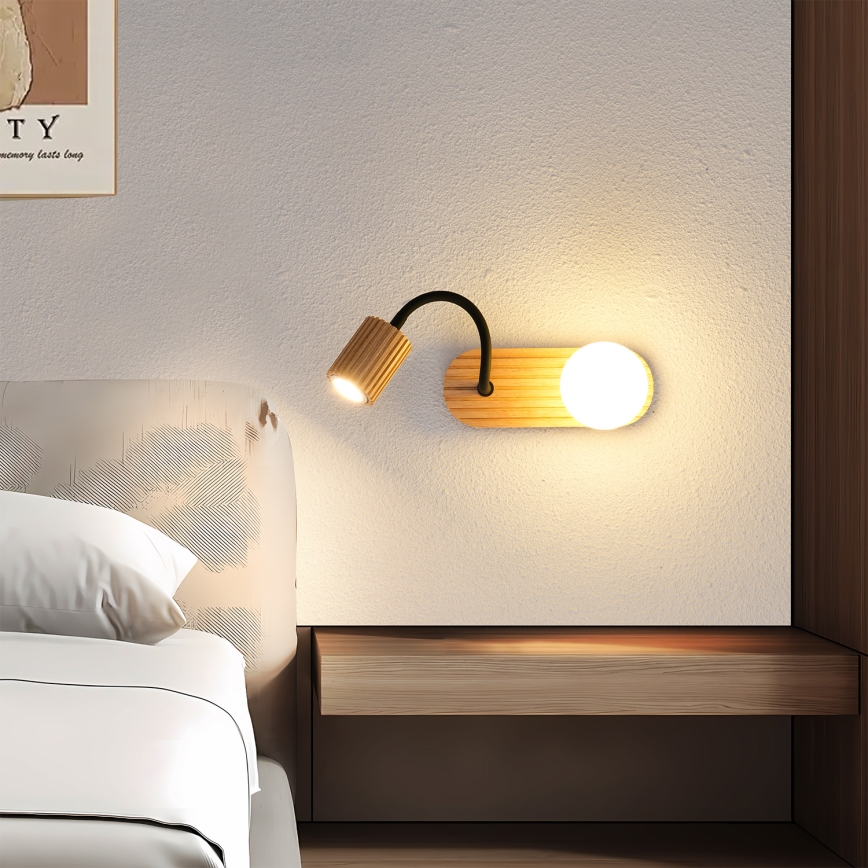 Brilagi - Lámpara de pared MODERN WOOD 1xG9/5W/230V + 1xGU10/8W madera de caucho