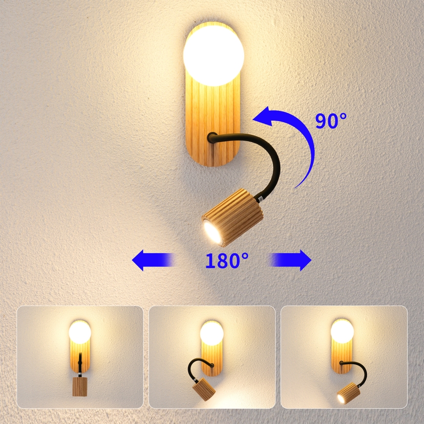 Brilagi - Lámpara de pared MODERN WOOD 1xG9/5W/230V + 1xGU10/8W madera de caucho