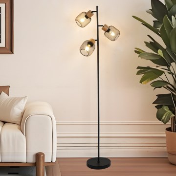 Brilagi - Lámpara de pie BASKLITE 3xE14/15W/230V madera de caucho/negra