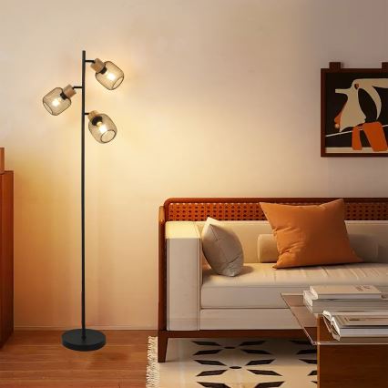 Brilagi - Lámpara de pie BASKLITE 3xE14/15W/230V madera de caucho/negra