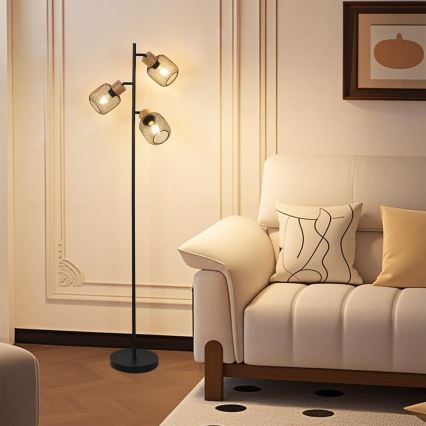 Brilagi - Lámpara de pie BASKLITE 3xE14/15W/230V madera de caucho/negra
