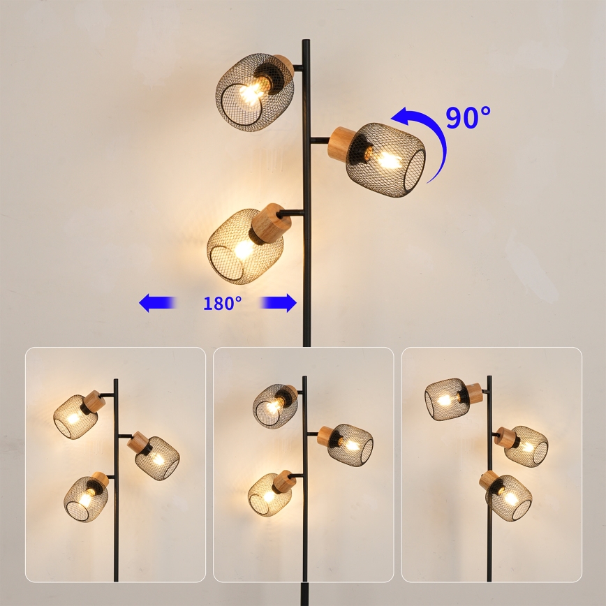 Brilagi - Lámpara de pie BASKLITE 3xE27/15W/230V madera/negro