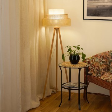 Brilagi - Lámpara de pie CEDAR LUNETA 1xE27/15W/230V ratán/marrón/crema