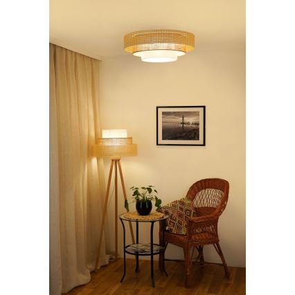 Brilagi - Lámpara de pie CEDAR LUNETA 1xE27/15W/230V ratán/marrón/crema