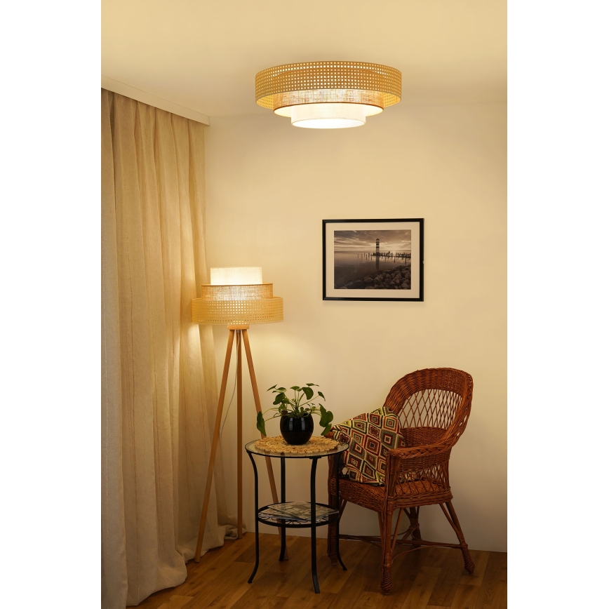 Brilagi - Lámpara de pie CEDAR LUNETA 1xE27/15W/230V ratán/marrón/crema
