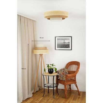 Brilagi - Lámpara de pie CEDAR LUNETA 1xE27/15W/230V ratán/marrón/crema