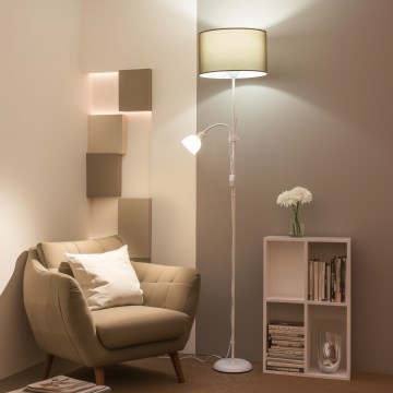 Brilagi - Lámpara de pie CERIA 1xE27/100W/230V + 1xE14/25W blanca/marrón