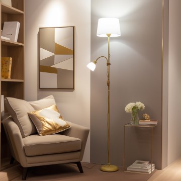Brilagi - Lámpara de pie CERIA 1xE27/100W/230V + 1xE14/25W dorada/blanca
