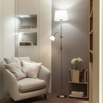 Brilagi - Lámpara de pie CERIA 2 en 1 1xE27/100W/230V + 1xE14/25W cromo mate/blanco