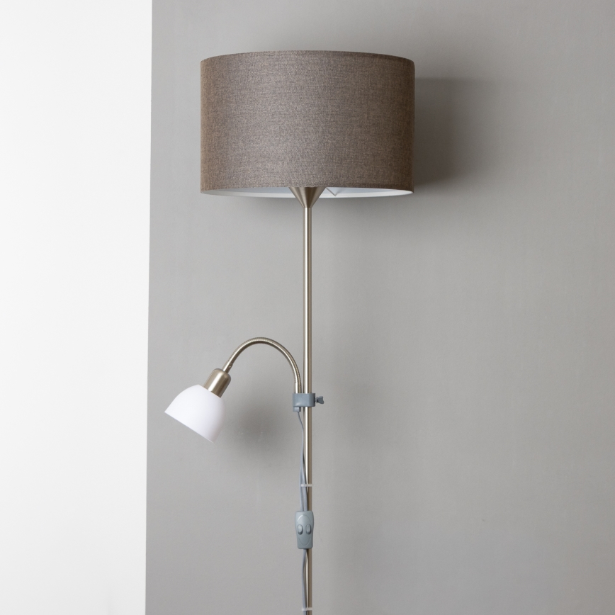 Brilagi - Lámpara de pie CERIA 2 en 1 1xE27/100W/230V + 1xE14/25W cromo mate/marrón