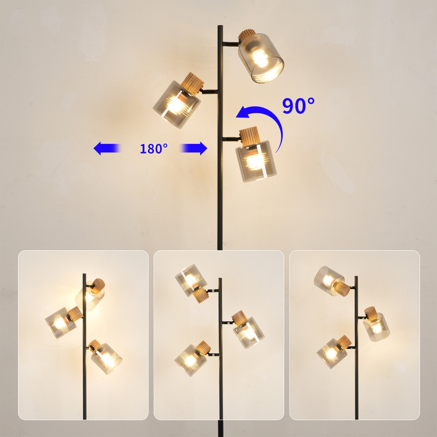 Brilagi - Lámpara de pie HYGGE 3xE14/15W/230V madera/ahumado