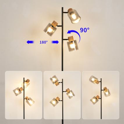 Brilagi - Lámpara de pie HYGGE 3xE14/15W/230V madera de caucho/ahumado