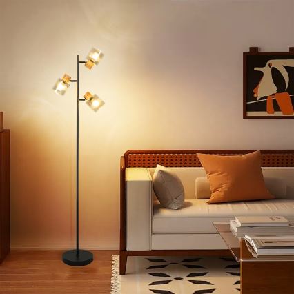 Brilagi - Lámpara de pie HYGGE 3xE14/15W/230V madera de caucho/ahumado