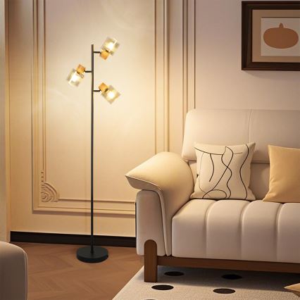 Brilagi - Lámpara de pie HYGGE 3xE14/15W/230V madera de caucho/ahumado