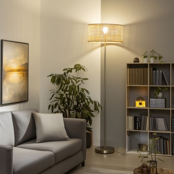 Brilagi - Lámpara de pie LED CERIA 1xE27/40W/230V Ø 25 cm bambú/cromo mate