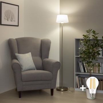 Brilagi - Lámpara de pie LED CERIA 1xE27/40W/230V Ø 25 cm blanco/cromo mate