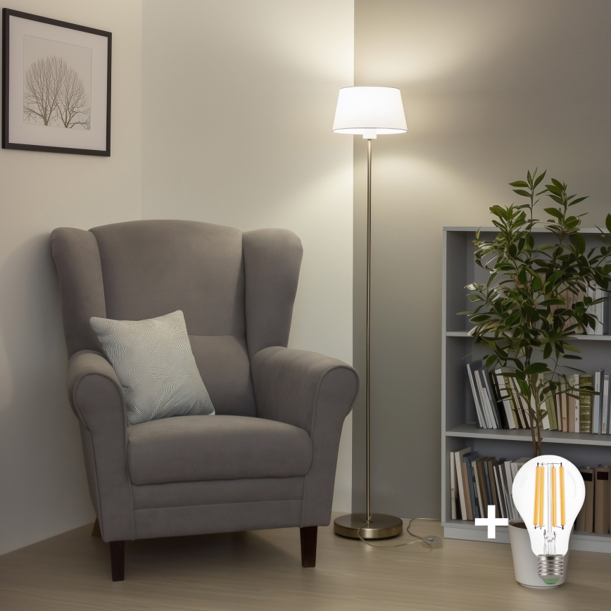 Brilagi - Lámpara de pie LED CERIA 1xE27/40W/230V Ø 25 cm blanco/cromo mate