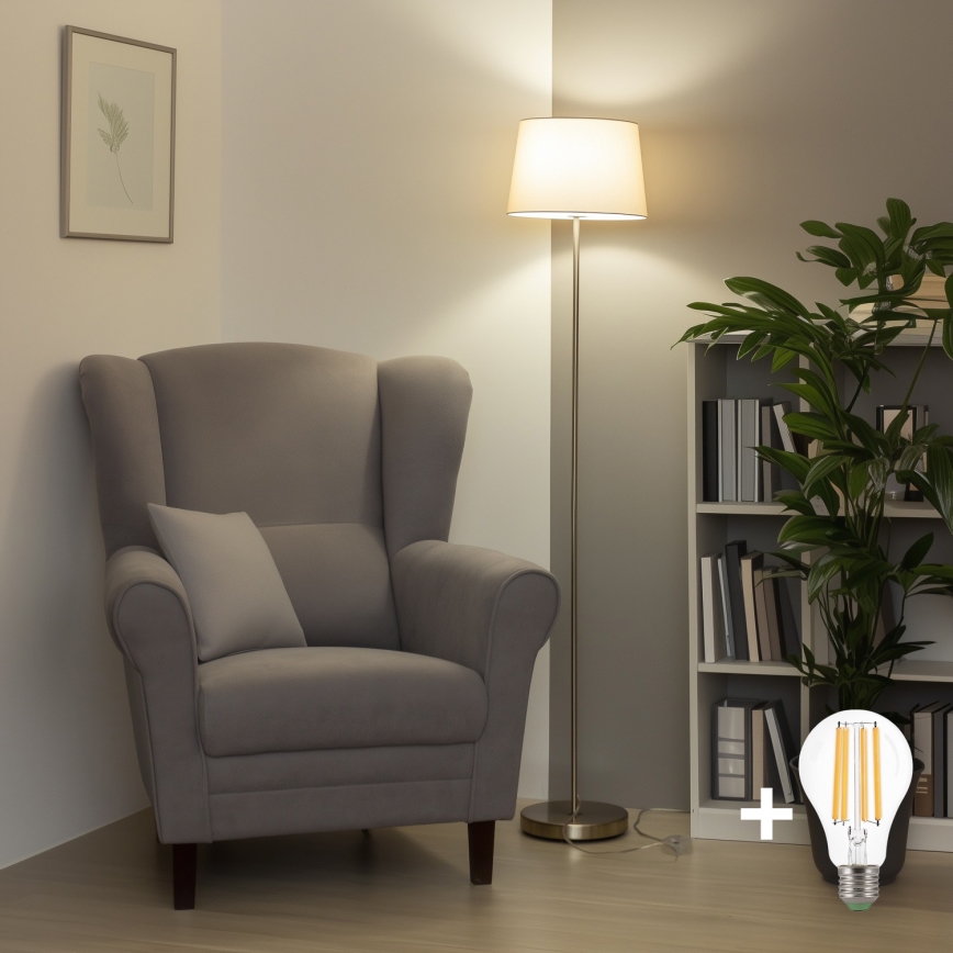 Brilagi - Lámpara de pie LED CERIA 1xE27/40W/230V Ø 30 cm beige/cromo mate