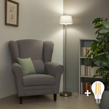 Brilagi - Lámpara de pie LED CERIA 1xE27/40W/230V Ø 30 cm blanca/cromo mate