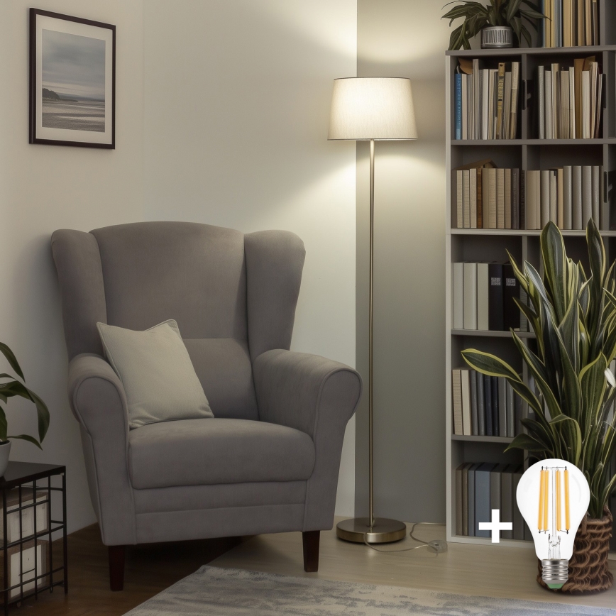 Brilagi - Lámpara de pie LED CERIA 1xE27/40W/230V Ø 30 cm gris/cromo mate