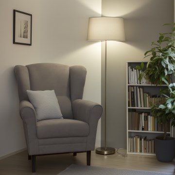 Brilagi - Lámpara de pie LED CERIA 1xE27/40W/230V Ø 45 cm gris/cromo mate