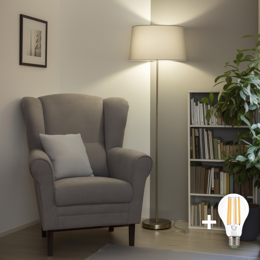 Brilagi - Lámpara de pie LED CERIA 1xE27/40W/230V Ø 45 cm gris/cromo mate