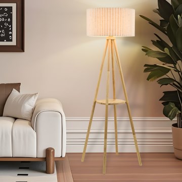 Brilagi - Lámpara de pie NORDIC WAVE 1xE27/15W/230V madera de caucho/lino