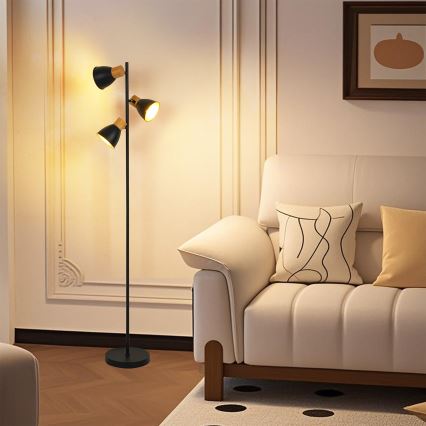 Brilagi - Lámpara de pie ODENSE 3xE14/10W/230V madera de caucho/negro