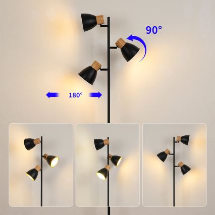 Brilagi - Lámpara de pie ODENSE 3xE14/10W/230V madera/negra