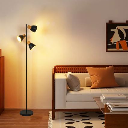 Brilagi - Lámpara de pie ODENSE 3xE14/10W/230V madera/negra