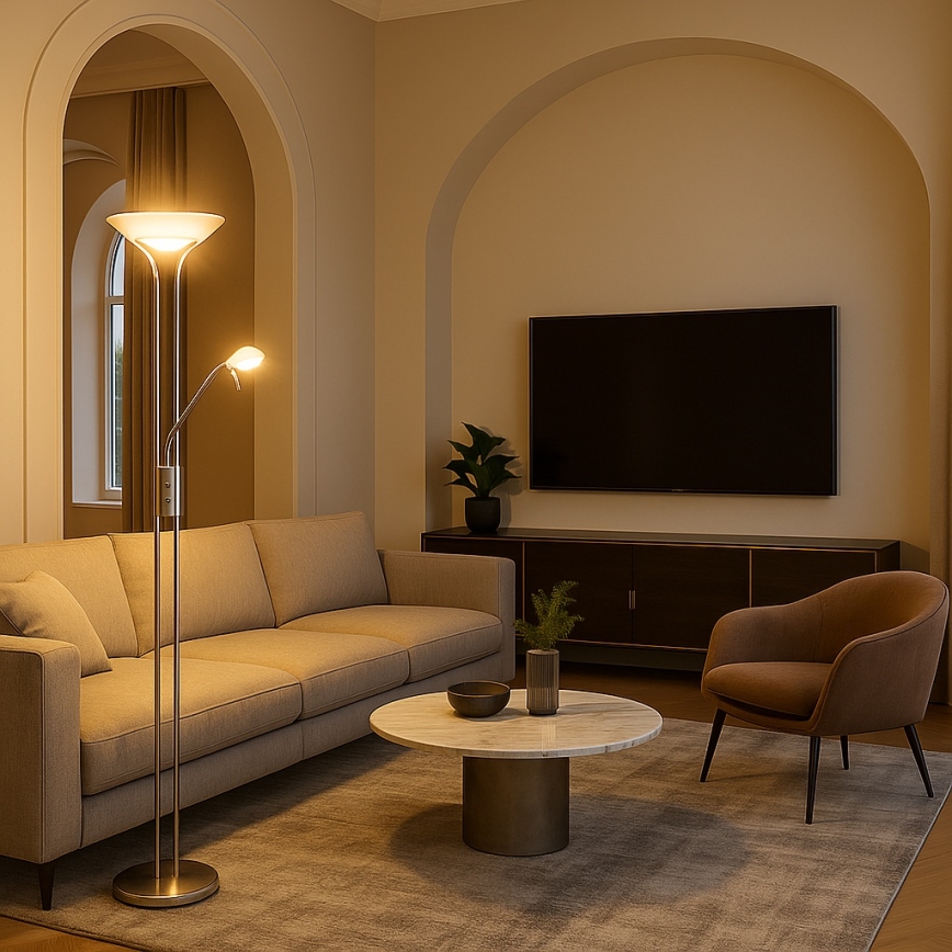 Brilagi - Lámpara de pie regulable SCARLETT 1xR7s/230W/230V + 1xG9/40W cromado mate