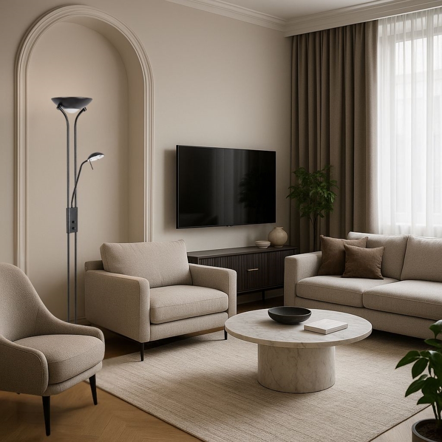 Brilagi - Lámpara de pie regulable SCARLETT 1xR7s/230W/230V + 1xG9/40W negra