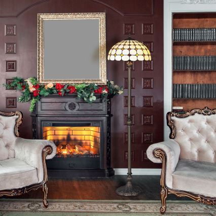 Brilagi - Lámpara de pie Tiffany de vitral DORAN 2xE27/60W/230V