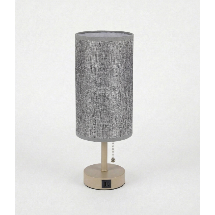 Brilagi - Lámpara de sobremesa con puerto USB TABLON 1xE27/25W/230V beige/gris