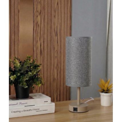 Brilagi - Lámpara de sobremesa con puerto USB TABLON 1xE27/25W/230V beige/gris