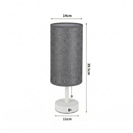 Brilagi - Lámpara de sobremesa con puerto USB TABLON 1xE27/25W/230V blanco/gris