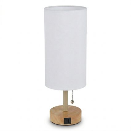 Brilagi - Lámpara de sobremesa con puerto USB TABLON 1xE27/25W/230V roble/beige/blanco