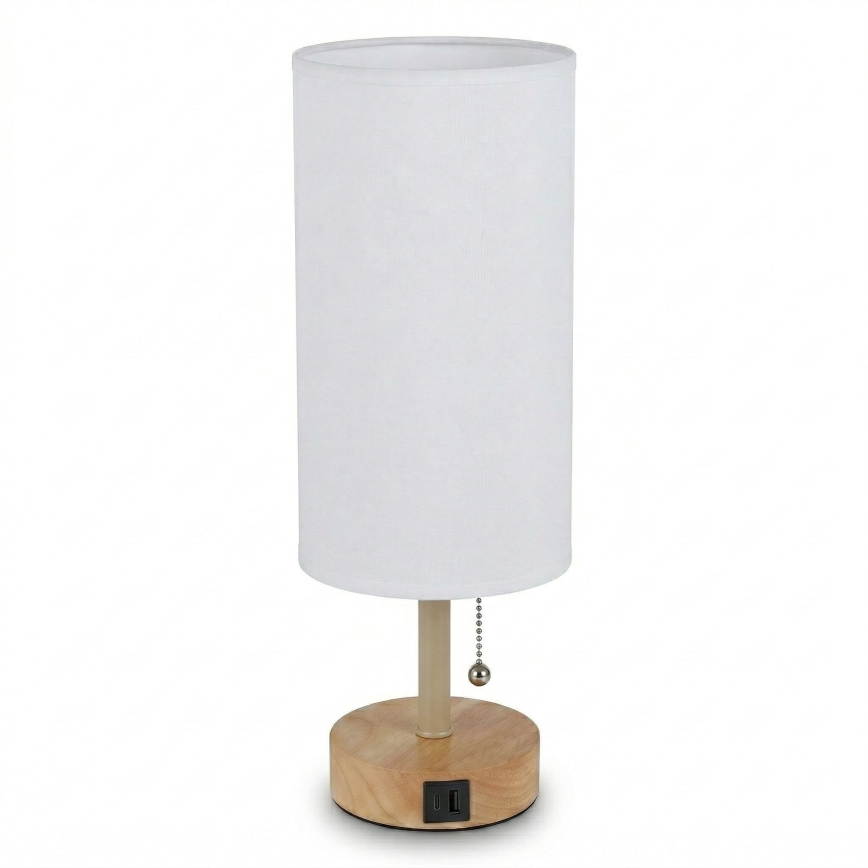 Brilagi - Lámpara de sobremesa con puerto USB TABLON 1xE27/25W/230V roble/beige/blanco