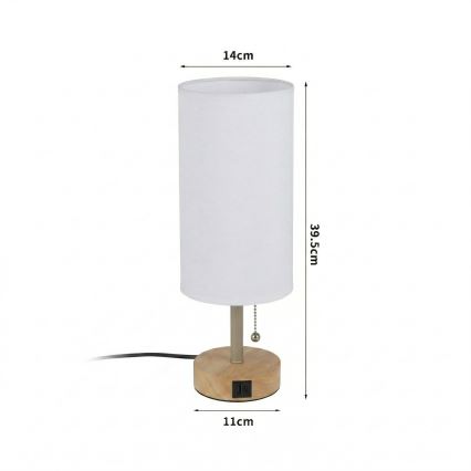 Brilagi - Lámpara de sobremesa con puerto USB TABLON 1xE27/25W/230V roble/beige/blanco
