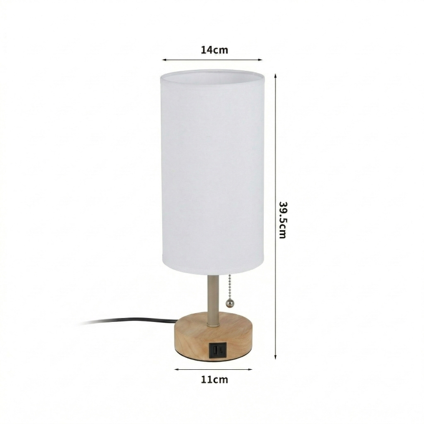 Brilagi - Lámpara de sobremesa con puerto USB TABLON 1xE27/25W/230V roble/beige/blanco