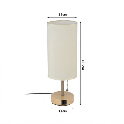 Brilagi - Lámpara de sobremesa con puerto USB TABLON 1xE27/25W/230V roble/beige/crema