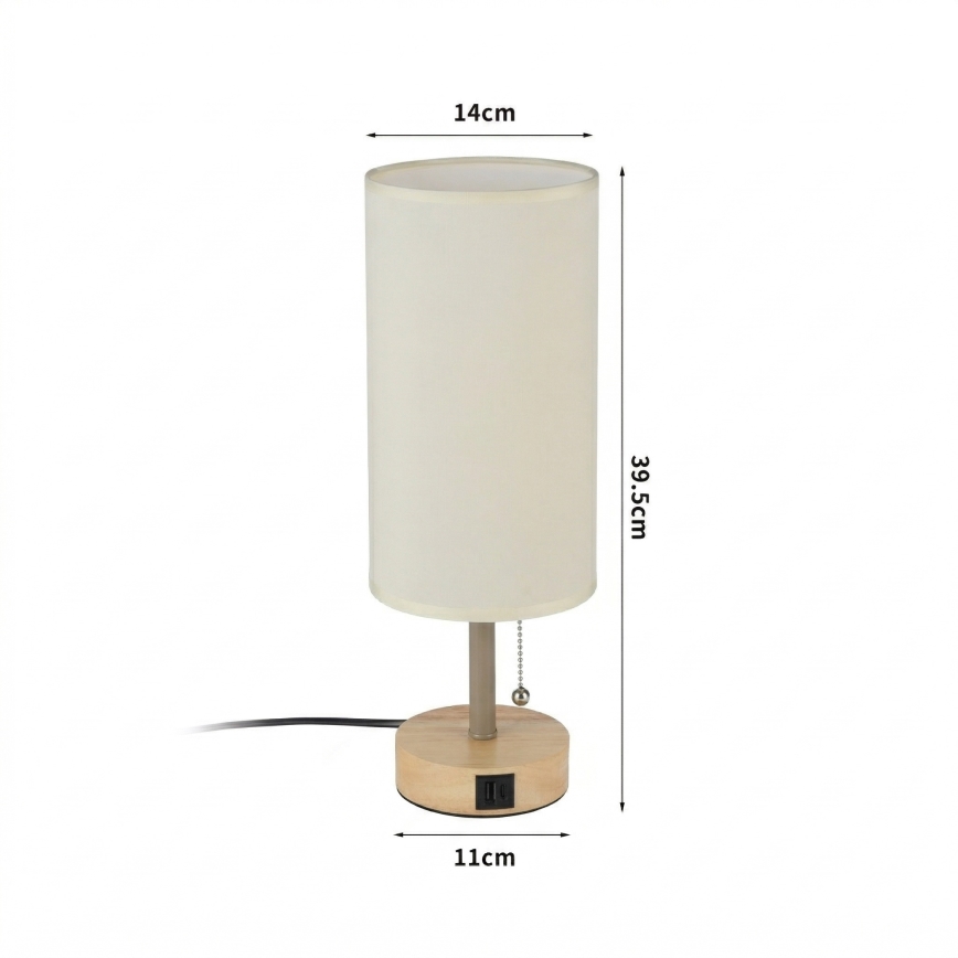 Brilagi - Lámpara de sobremesa con puerto USB TABLON 1xE27/25W/230V roble/beige/crema