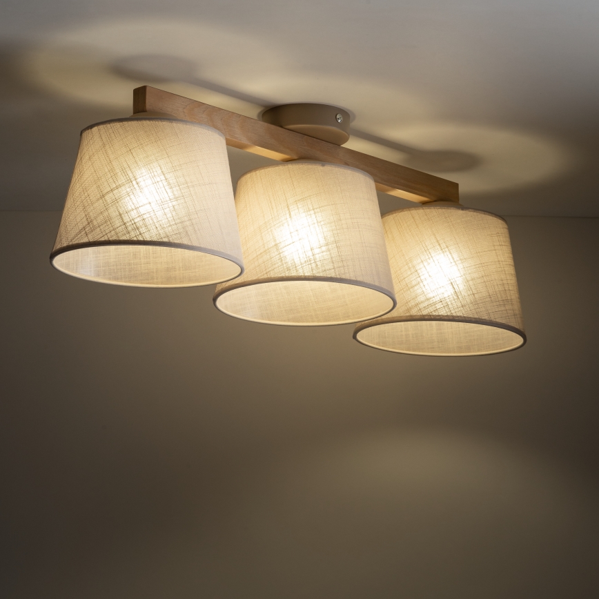Brilagi - Lámpara de techo adosada LATTE SABIA 3xE27/60W/230V pino/beige