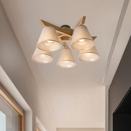 Brilagi - Lámpara de techo ANTHONY 5xE14/40W/230V roble/beige