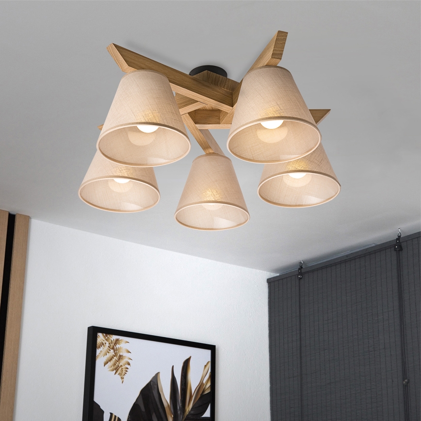 Brilagi - Lámpara de techo ANTHONY 5xE14/40W/230V roble/beige